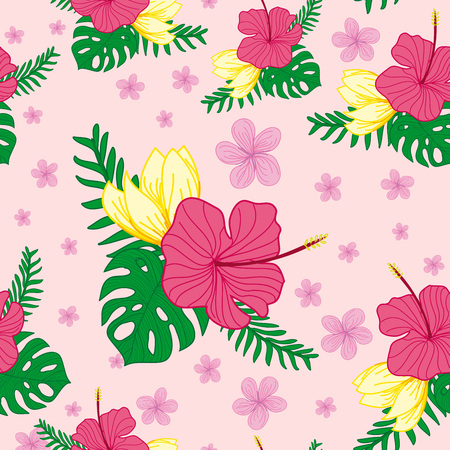 Tropical floral seamless vector graphic pattern background design.のイラスト素材