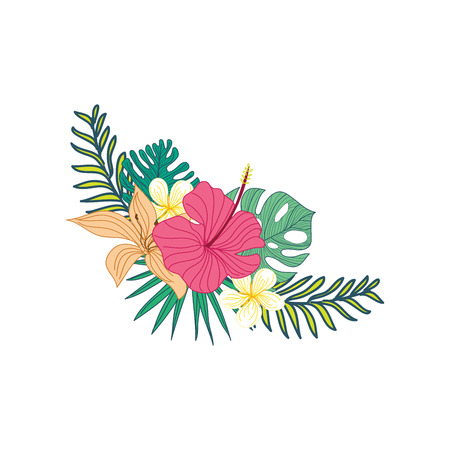 Hibiscus Hand Drawn Tropical Flower Composite Vectorのイラスト素材