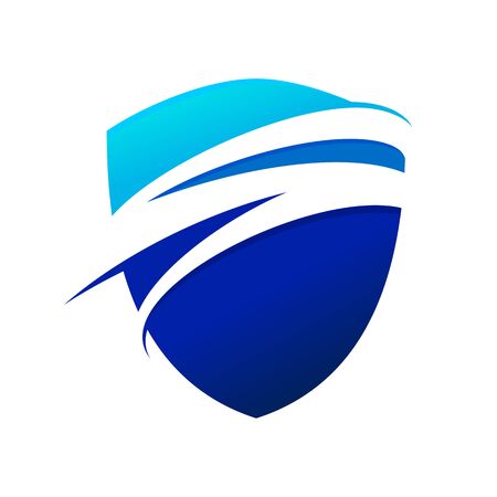 Blue wave swoosh modern shield vector symbol graphic design.のイラスト素材