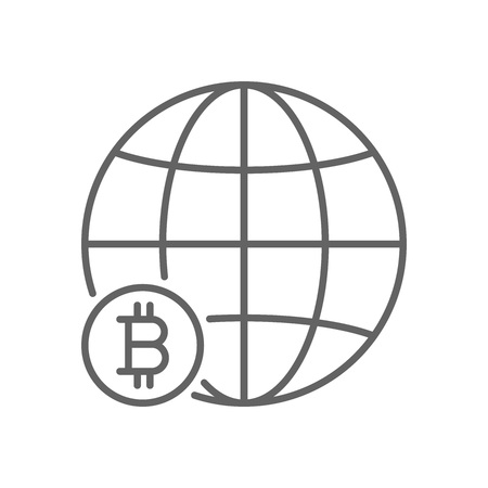 Global Bitcoin World Thin Line Vector Symbol Graphic Icon Design Templateのイラスト素材