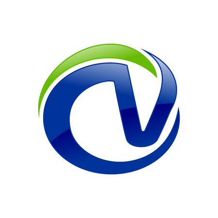 CV Letter Initials Blue Cricle Green Swoosh Vector Symbol Graphic Logo Design Templateのイラスト素材