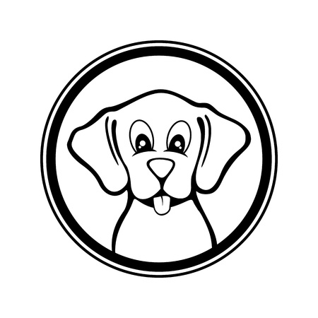 Funny Dog Black and White Vector Illustration Circular Shape Designのイラスト素材