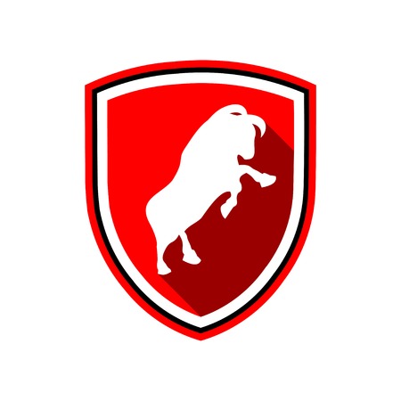 Red Shield Standing Bull Badge Vector Symbol Graphic Logo Design Templateのイラスト素材