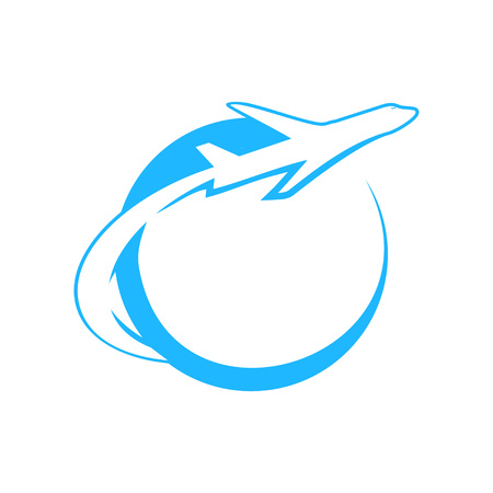 Blue Globe Airplane Flight Swoosh Vector Symbol Graphic Logo Design Templateのイラスト素材