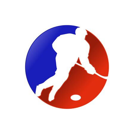 Hockey Player Dribbling Attack Forward Vector Symbol Graphic Logo Design Templateのイラスト素材