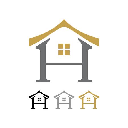 Letter H Oriental House Shape Vector Icon Symbol Graphic Logo Design Templateのイラスト素材