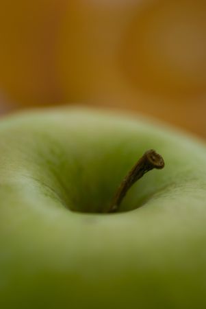 Fresh green apple fruit breakfast closeup on white backgroundの写真素材