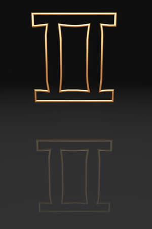 3D Zodiac signs, gold metal on black backgroundの写真素材