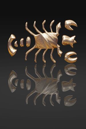 3D Zodiac signs, gold metal on black backgroundの写真素材