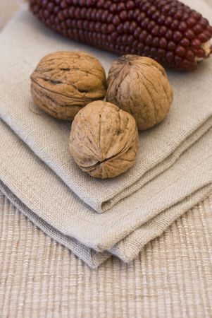 colors of autumn, composition with fruit and towelsの写真素材