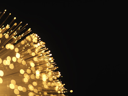 Yellow Fibre Optic Light on Blackの写真素材