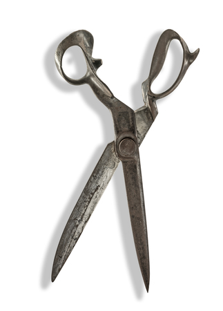 Old Drapers Shears isolated on white with shadowの写真素材