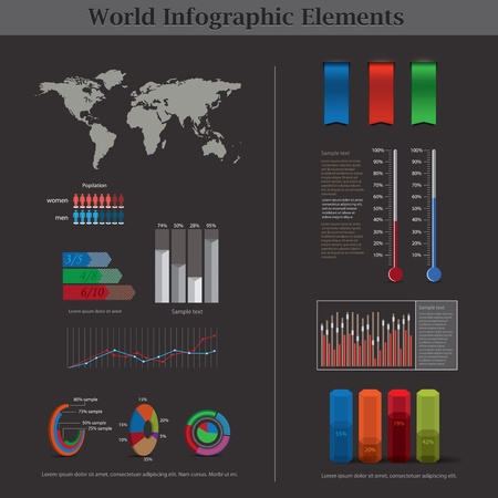 Vector Infographic elements with world mapのイラスト素材