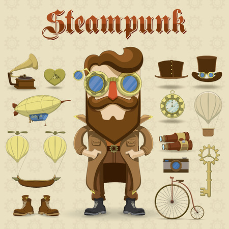 Steampunk character and elements iconsのイラスト素材