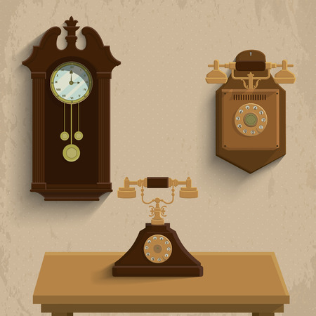 Retro phones and clockのイラスト素材