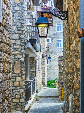 Narrow street in the old townの写真素材