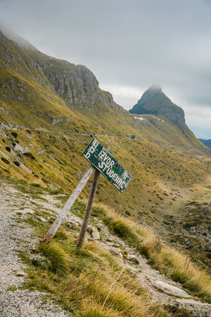 Mountain sign Izvor Studenac in Montenegroの写真素材