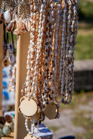 Close Up of Seashell Hanging Decoration in Souvenir Shopの写真素材