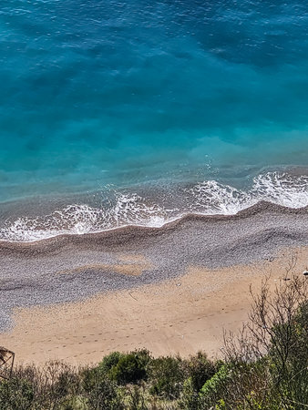 Aerial View of Beach and Turquoise Sea