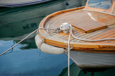 Close-Up of Boat Bow and Ropes in Budva Montenegro February 6 2026のeditorial素材