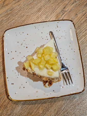 Top View of Pineapple Cake Slice on Plateの写真素材