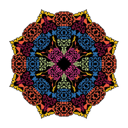 Colorful floral mandala background. Vector hand drawn doodle art. Decorative flower. Coloring book pageのイラスト素材