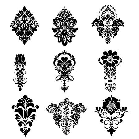 Set of differents flower ornament silhouette vector illustrationのイラスト素材