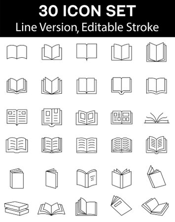 Book icon set vector, editable strokeのイラスト素材