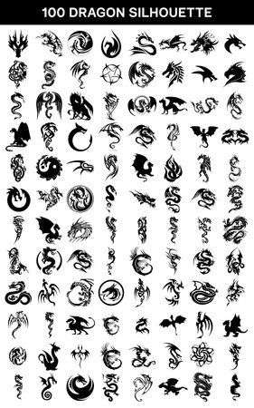 Dragon Symbol Silhouette Vector Illustration Clip Art Magic Animal Design Black Vector.のイラスト素材