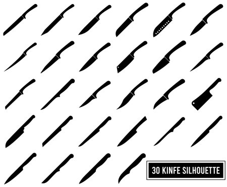 Set of Knife silhouettes . Isolated on white background Vector .のイラスト素材