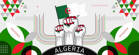 Algeria national or independence day banner Abstract celebration geometric decoration design graphic art web background, flag vector illustrationのイラスト素材