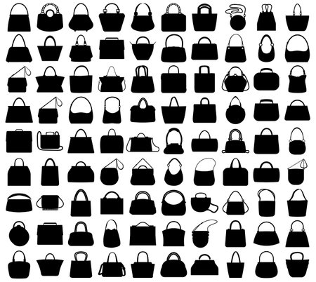 Handbags silhouettes set. Womens fashion bagsのイラスト素材