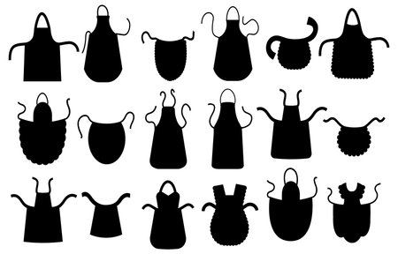 Set of different kitchen aprons. black silhouettes  isolated on white backgroundのイラスト素材