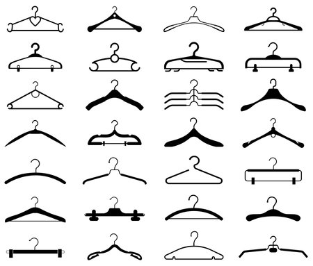 Different clothes hanger silhouette collection. Vector&#xD;&#xA;illustrations isolated on white backgroundのイラスト素材
