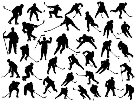 Hockey players silhouettes set vector illustration isolated on white backgroundのイラスト素材
