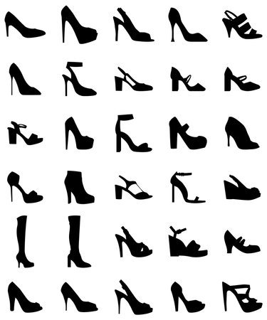 Set collections black high heels silhouette icon. women shoes  design vector illustrationのイラスト素材