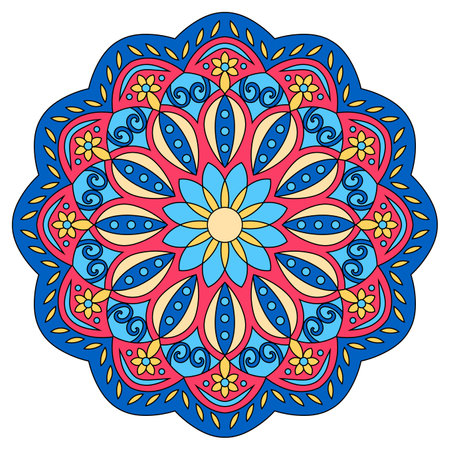 Circle lace ornament, round ornamental floral doily pattern, vector illustrationのイラスト素材