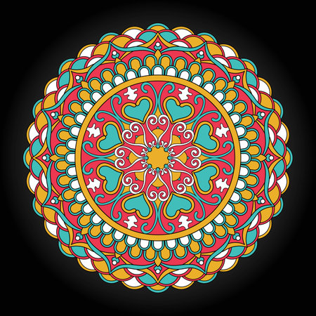 Colorful floral mandala background. Vector hand drawn doodle art. Decorative flower. Coloring book page.のイラスト素材