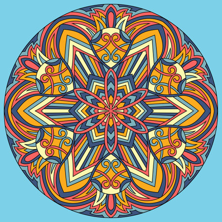 Flower mandala design, vector illustration on blue backgroundのイラスト素材