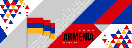 Armenia national or independence day banner design for country celebration. Flag of Armenia with modern retro design and abstract geometric icons. Vector illustration&#xD;&#xA;のイラスト素材