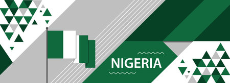 Nigeria national or independence day banner design for country celebration. Flag of Nigeria with modern retro design and abstract geometric icons. Vector illustration&#xD;&#xA;のイラスト素材