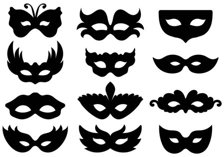 Set of differents masquarade mask silhouette vector illustrations isolated on white backgroundのイラスト素材