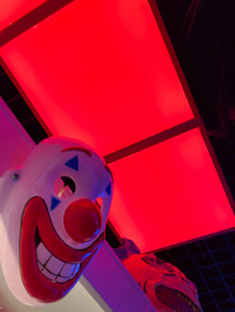 shop with a scary clown mask for Halloweenの写真素材