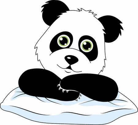 A beautiful, cute panda lies on a pillow and smiles.のイラスト素材