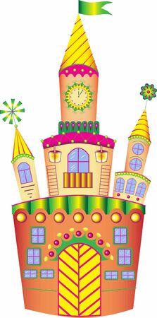 Illustration depicting a fabulous, flower castle. Vector graphics. Drawing for children.のイラスト素材