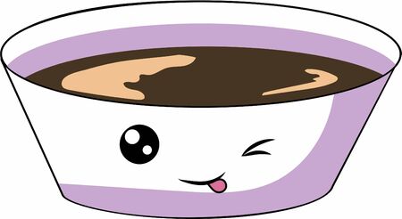 Sushi soy sauce with eyes and a smile. In a white plate. Kawaii beautiful illustrations. Vector graphics.のイラスト素材