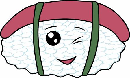 Vector illustration of sushi winks and smiles. Rice, fish, greens. For children.のイラスト素材