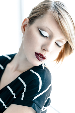 Portrait of beautiful woman with bright makeupの写真素材