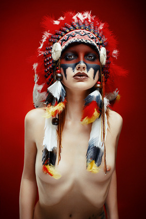 Beautiful nude young native American Indian womanの写真素材