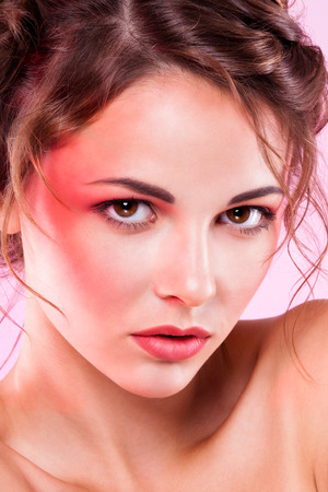 Beautiful face of young woman with clean skinの写真素材